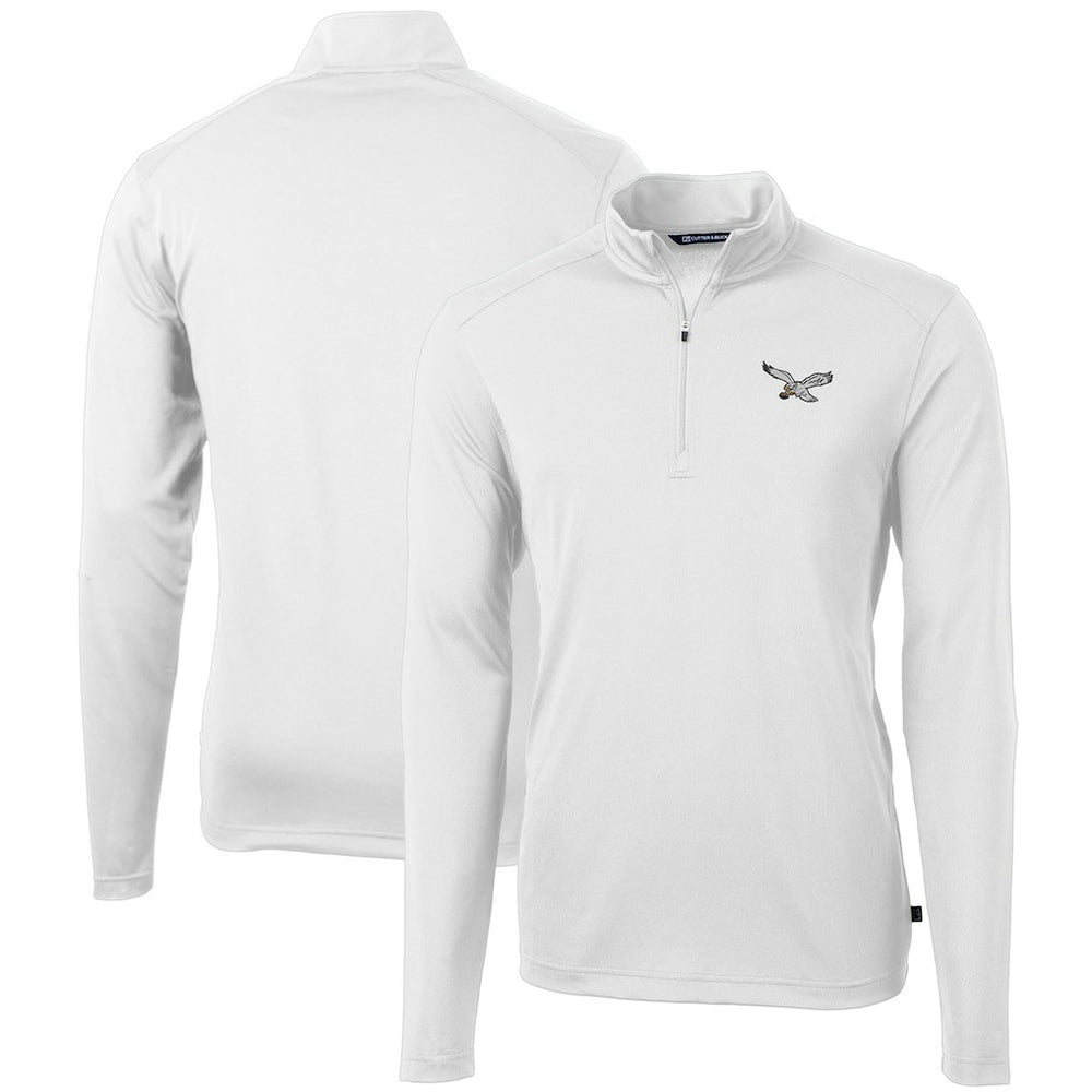 Philadelphia Eagles Cutter & Buck Gridiron Classics Big & Tall Virtue Eco Pique Recycled Quarter-Zip Pullover Top White