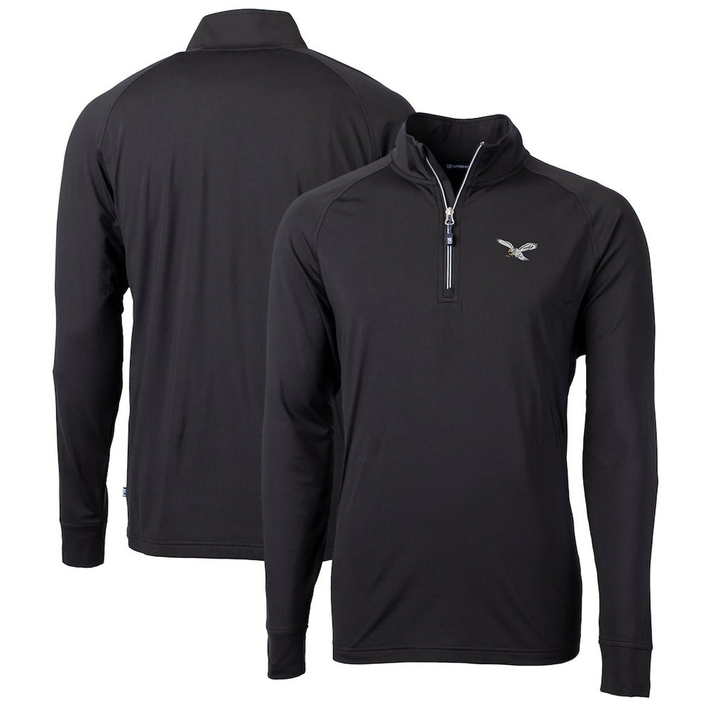 Philadelphia Eagles Cutter & Buck Gridiron Classics Big & Tall Adapt Eco Knit Stretch Recycled Quarter-Zip Pullover Top Black