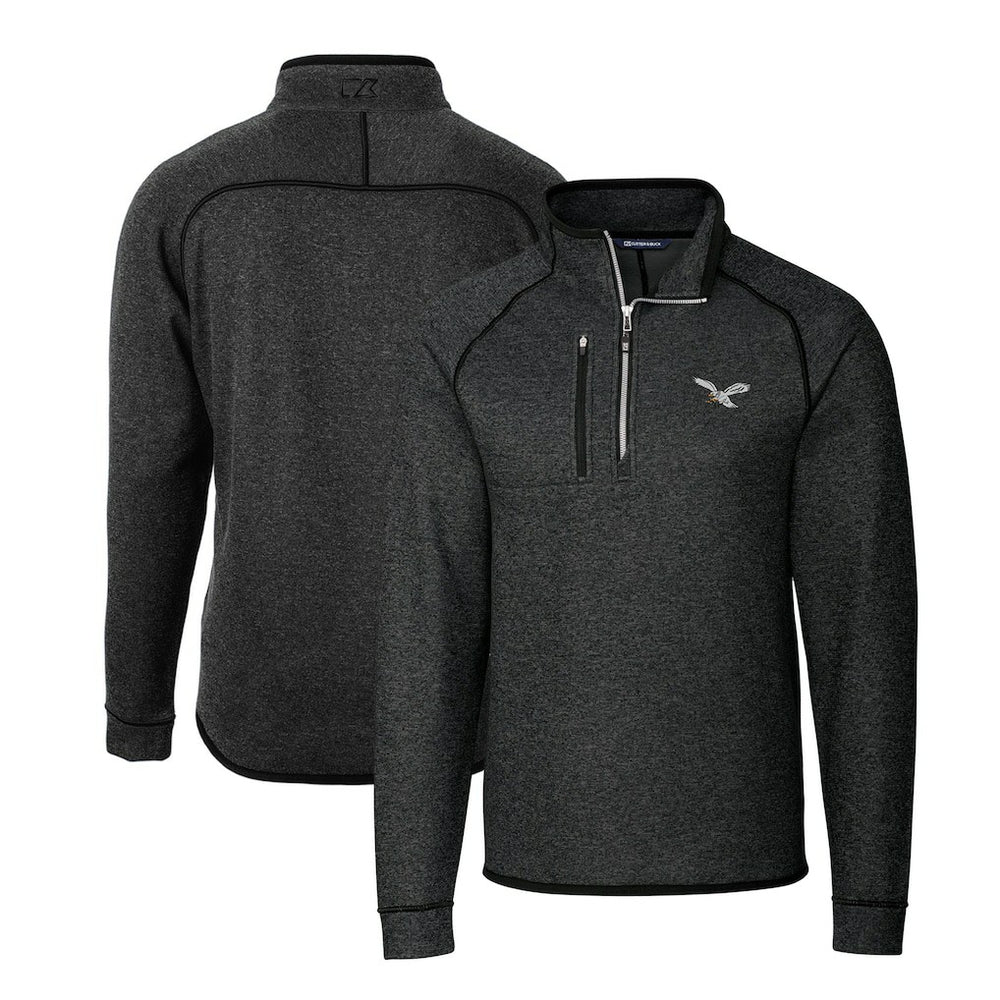 Philadelphia Eagles Cutter & Buck Gridiron Classics Big & Tall Mainsail Sweater-Knit Half-Zip Pullover Jacket Heather Gray