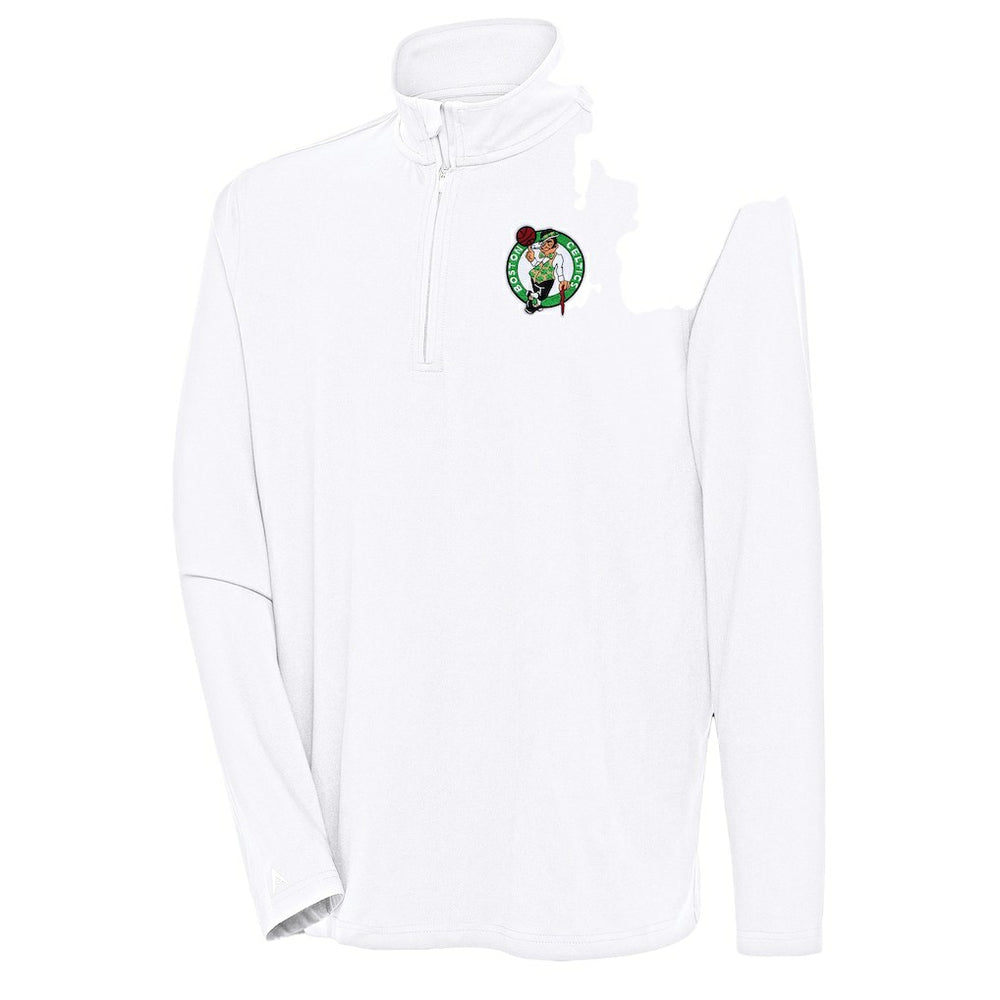 Boston Celtics Antigua Hunk Quarter-Zip Pullover Top White