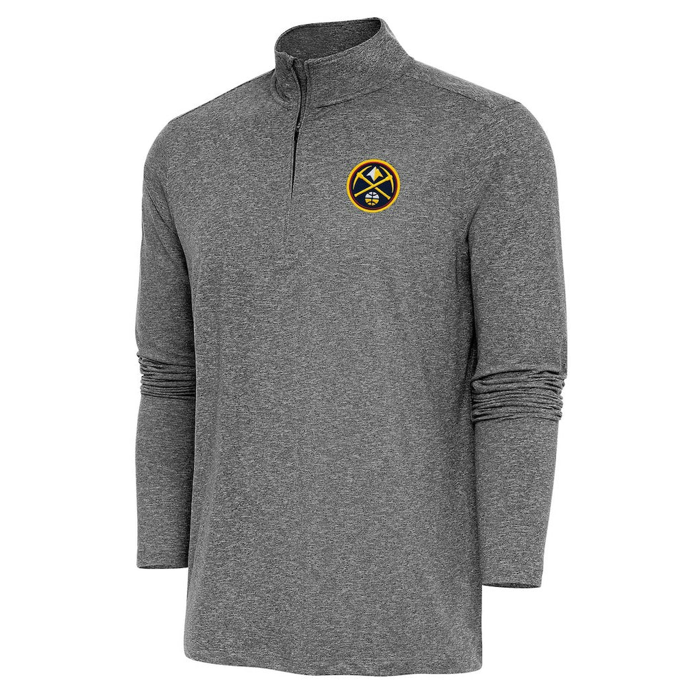 Denver Nuggets Antigua Hunk Quarter-Zip Pullover Top Heather Black