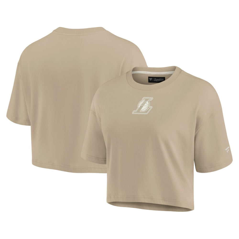 Los Angeles Lakers Women's Elements Super Soft Boxy Cropped T-Shirt Khaki