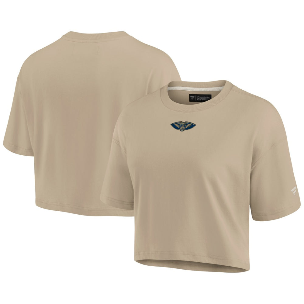 New Orleans Pelicans Women's Elements Super Soft Boxy Cropped T-Shirt Khaki