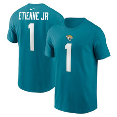 Travis Etienne Jacksonville Jaguars Player Name & Number T-Shirt Teal
