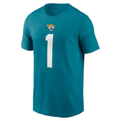 Travis Etienne Jacksonville Jaguars Player Name & Number T-Shirt Teal