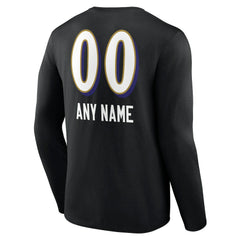 Baltimore Ravens Personalized Name & Number Team Wordmark Long Sleeve T-Shirt Black