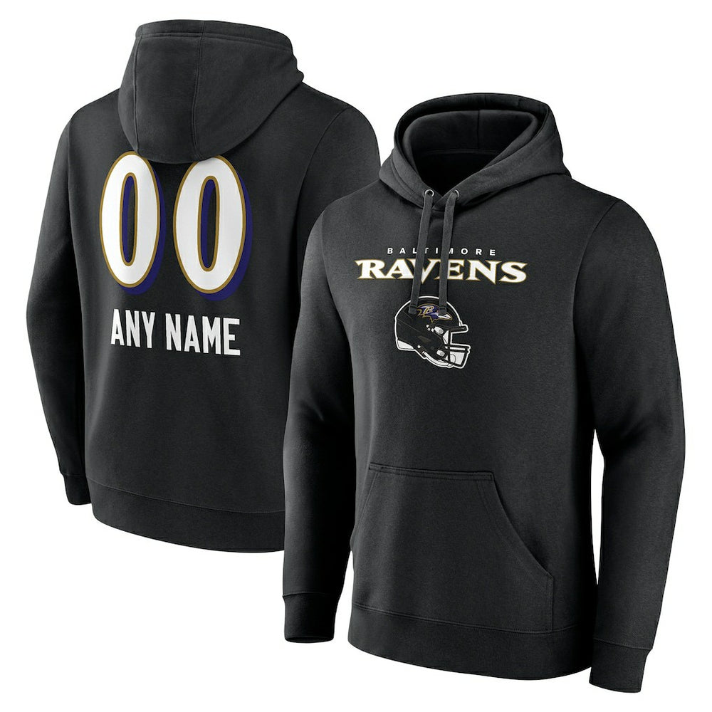 Baltimore Ravens Personalized Name & Number Team Wordmark Pullover Hoodie Black