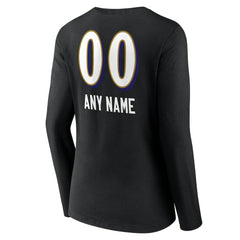 Baltimore Ravens Women's Personalized Name & Number Team Wordmark Long Sleeve V-Neck T-Shirt Black