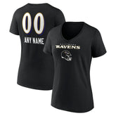 Baltimore Ravens Women's Personalized Name & Number Team Wordmark V-Neck T-Shirt Black