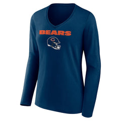 Chicago Bears Women's Personalized Name & Number Team Wordmark Long Sleeve V-Neck T-Shirt Navy