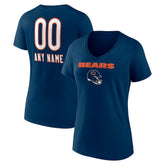 Chicago Bears Women's Personalized Name & Number Team Wordmark V-Neck T-Shirt Navy