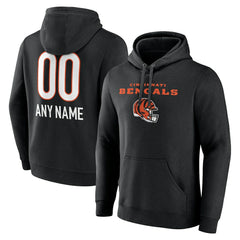 Cincinnati Bengals Personalized Name & Number Team Wordmark Pullover Hoodie Black