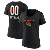 Cincinnati Bengals Women's Personalized Name & Number Team Wordmark V-Neck T-Shirt Black