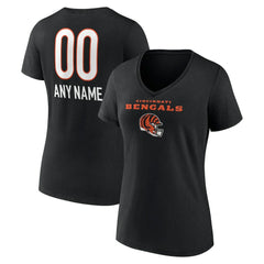 Cincinnati Bengals Women's Personalized Name & Number Team Wordmark V-Neck T-Shirt Black