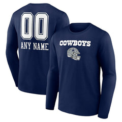 Dallas Cowboys Personalized Name & Number Team Wordmark Long Sleeve T-Shirt Navy