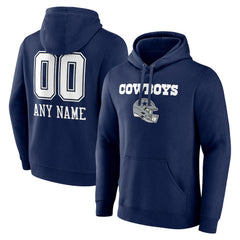 Dallas Cowboys Personalized Name & Number Team Wordmark Pullover Hoodie Navy