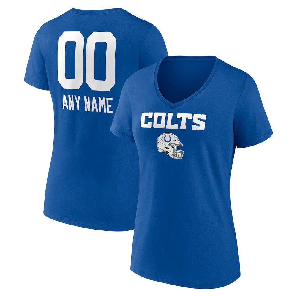 Indianapolis Colts Women's Personalized Name & Number Team Wordmark V-Neck T-Shirt Royal