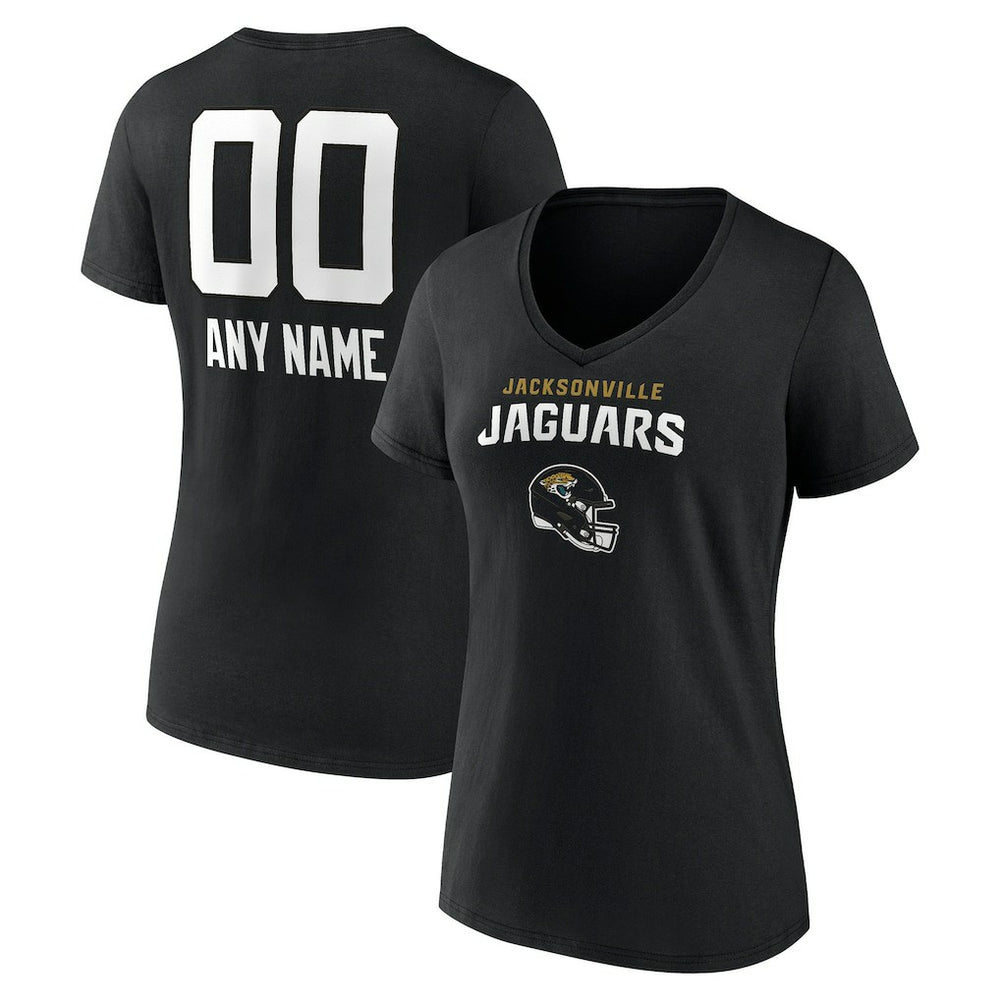 Jacksonville Jaguars Women's Personalized Name & Number Team Wordmark V-Neck T-Shirt Black