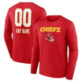 Kansas City Chiefs Personalized Name & Number Team Wordmark Long Sleeve T-Shirt Red