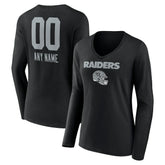 Las Vegas Raiders Women's Personalized Name & Number Team Wordmark Long Sleeve V-Neck T-Shirt Black