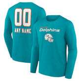 Miami Dolphins Personalized Name & Number Team Wordmark Long Sleeve T-Shirt Aqua