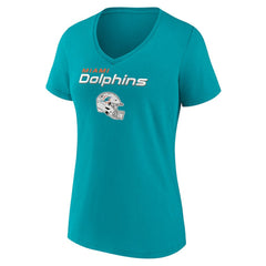 Miami Dolphins Women's Personalized Name & Number Team Wordmark V-Neck T-Shirt Aqua