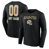 New Orleans Saints Personalized Name & Number Team Wordmark Long Sleeve T-Shirt Black