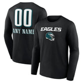 Philadelphia Eagles Personalized Name & Number Team Wordmark Long Sleeve T-Shirt Black