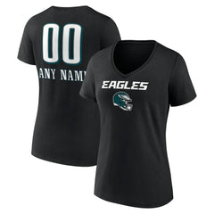Philadelphia Eagles Women's Personalized Name & Number Team Wordmark V-Neck T-Shirt Black
