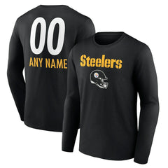 Pittsburgh Steelers Personalized Name & Number Team Wordmark Long Sleeve T-Shirt Black