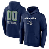 Seattle Seahawks Personalized Name & Number Team Wordmark Pullover Hoodie College Navy