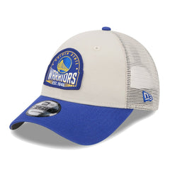 Golden State Warriors Throwback Patch Trucker 9FORTY Adjustable Hat Khaki/Royal