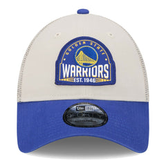 Golden State Warriors Throwback Patch Trucker 9FORTY Adjustable Hat Khaki/Royal