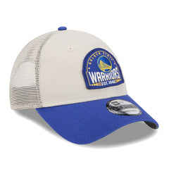 Golden State Warriors Throwback Patch Trucker 9FORTY Adjustable Hat Khaki/Royal
