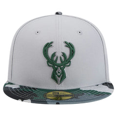 Milwaukee Bucks Active Color Camo Visor 59FIFTY Fitted Hat Gray