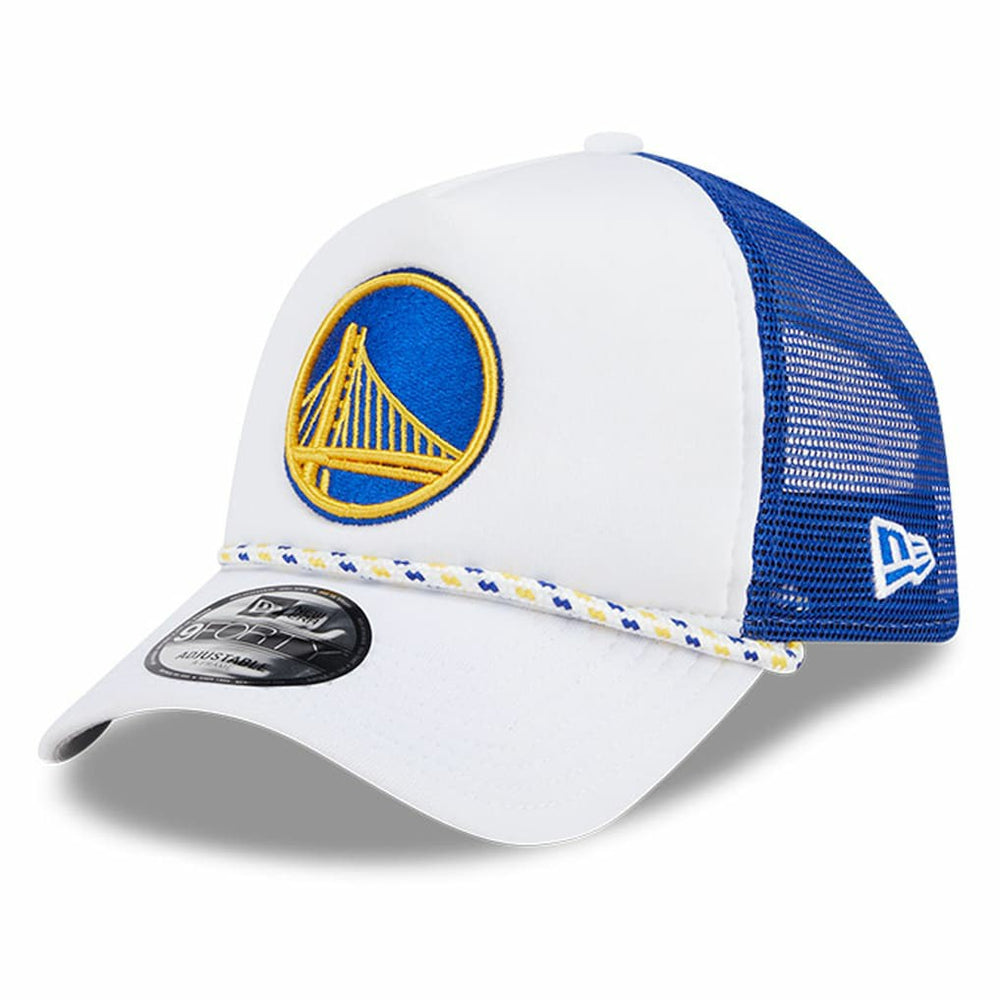 Golden State Warriors Court Sport Foam A-Frame 9FORTY Adjustable Trucker Hat White/Royal