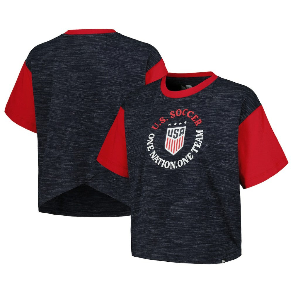USWNT 5th & Ocean by New Era Women's Athletic Cross Back Cropped T-Shirt Navy shop