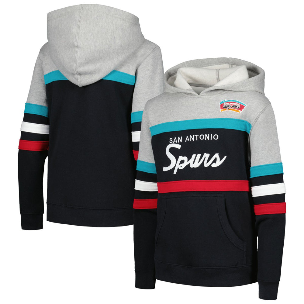 San Antonio Spurs Youth Hardwood Classics Head Coach Pullover Hoodie Black/Heather Gray