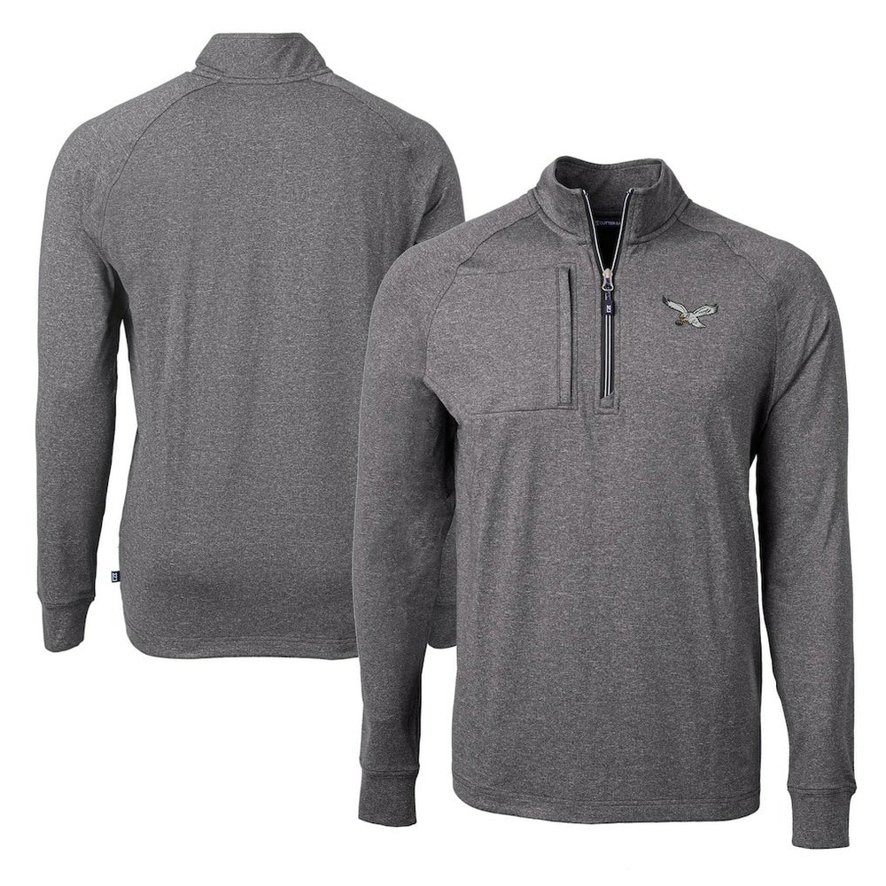 Philadelphia Eagles Cutter & Buck Adapt Eco Knit Heathered Recycled Quarter-Zip Pullover Heather Black