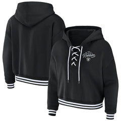 Las Vegas Raiders WEAR by Erin Andrews Women's Lace-Up Pullover Hoodie Black