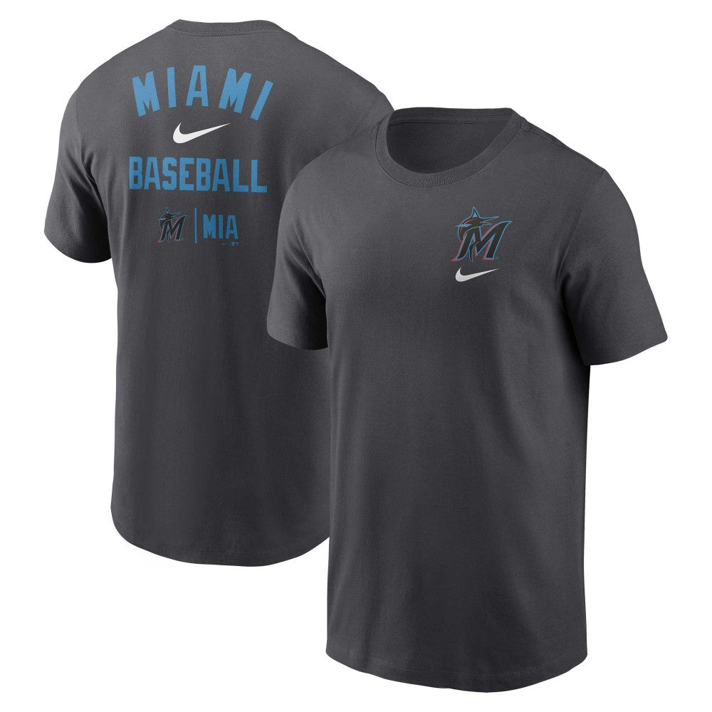 Miami Marlins Nike Logo Sketch Bar T-Shirt - Charcoal T-shirts