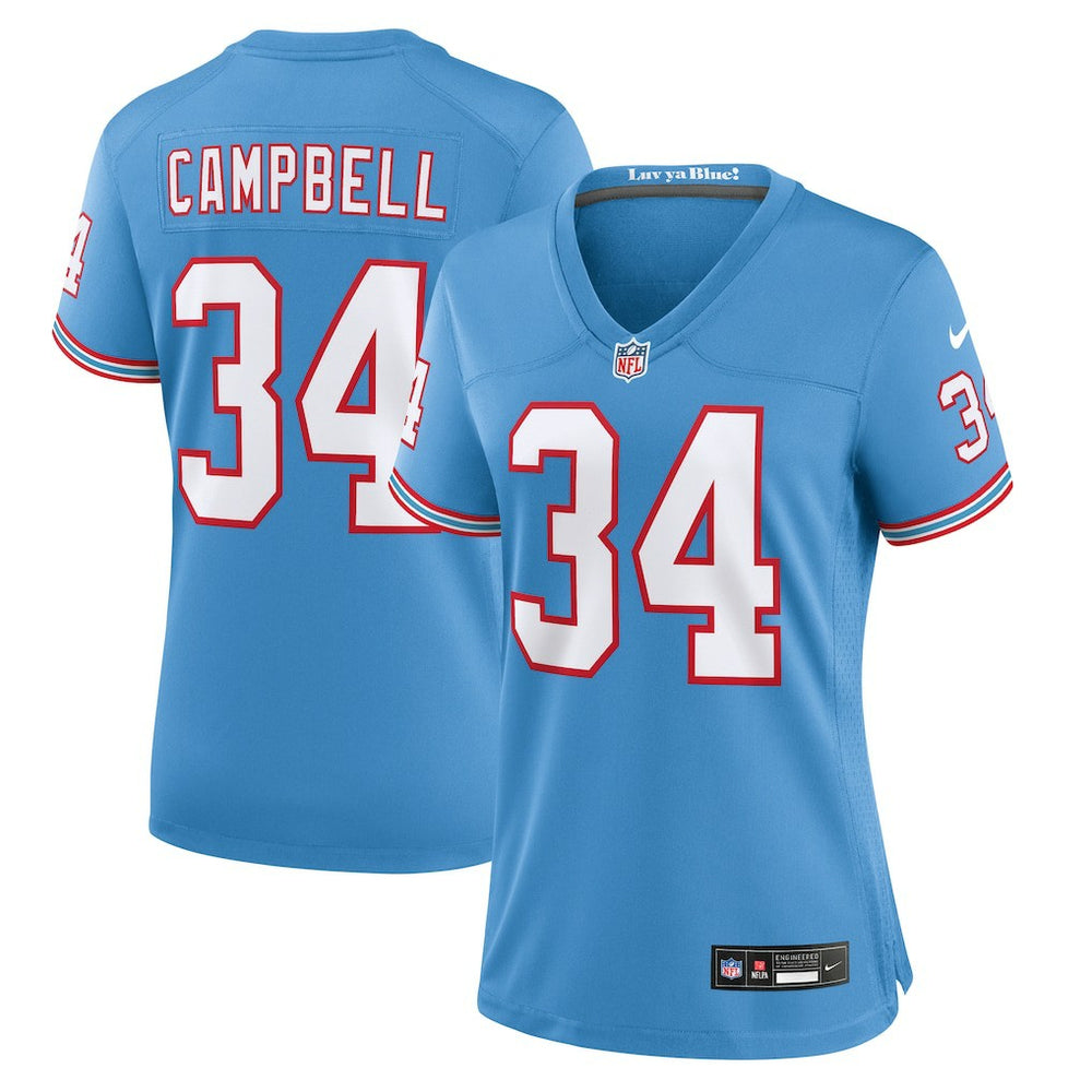 NFL Earl Campbell Tennessee Titans Women's Oilers Throwback Retired Player Game Jersey - Light Blue