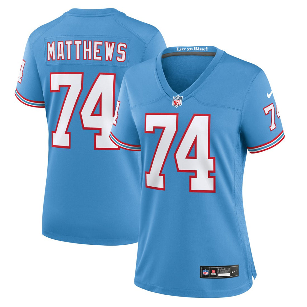 NFL Bruce Matthews Tennessee Titans Women's Oilers Throwback Retired Player Game Jersey - Light Blue
