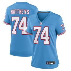NFL Bruce Matthews Tennessee Titans Women's Oilers Throwback Retired Player Game Jersey - Light Blue