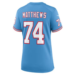 NFL Bruce Matthews Tennessee Titans Women's Oilers Throwback Retired Player Game Jersey - Light Blue