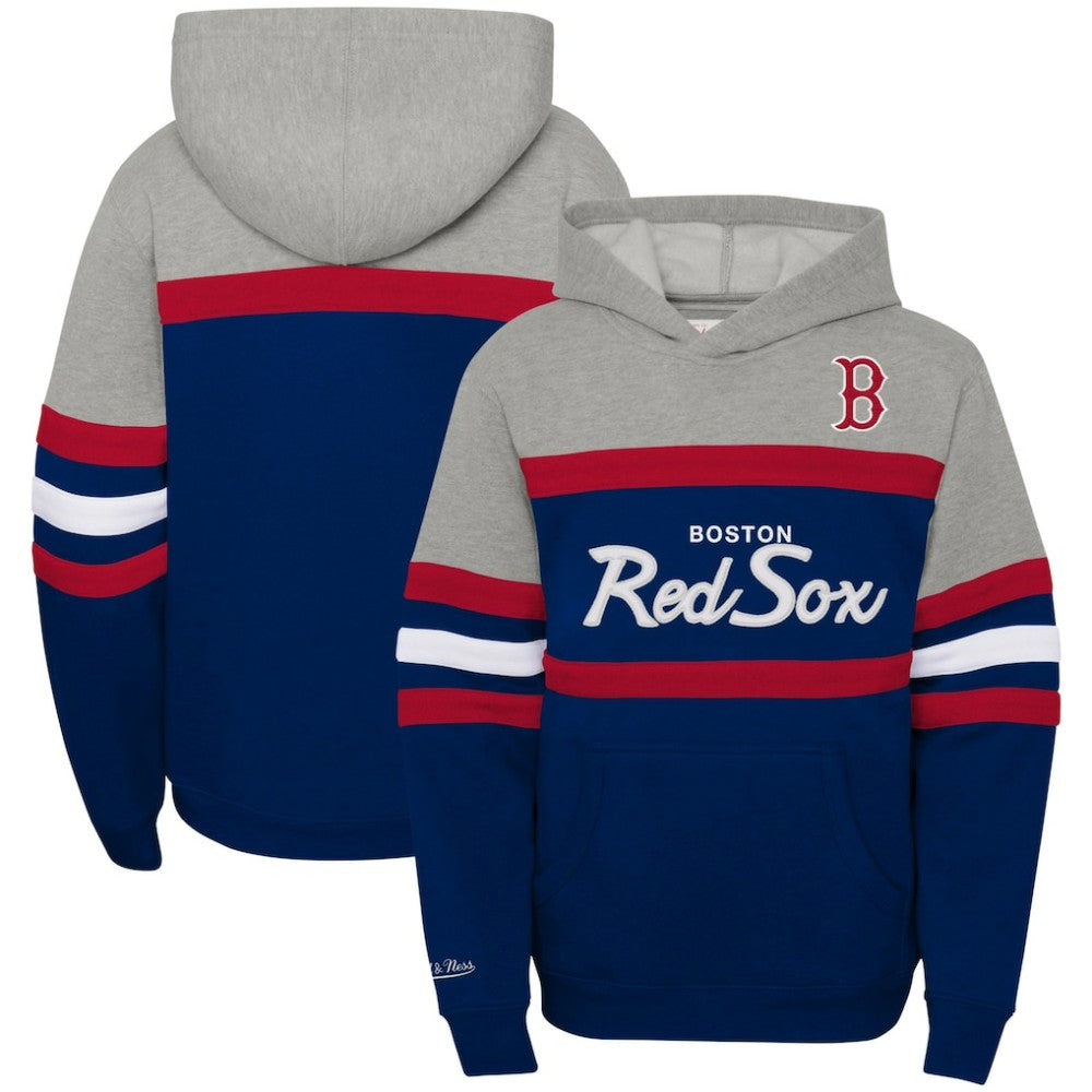 Boston Red Sox Mitchell & Ness Youth Cooperstown Collection Head Coach Pullover Hoodie - Heather Gray/Navy Hoodies
