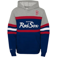Boston Red Sox Mitchell & Ness Youth Cooperstown Collection Head Coach Pullover Hoodie - Heather Gray/Navy Hoodies