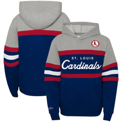 St. Louis Cardinals Mitchell & Ness Youth Cooperstown Collection Head Coach Pullover Hoodie - Heather Gray/Navy Hoodies