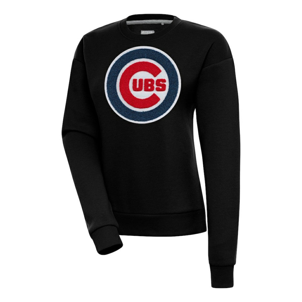 Chicago Cubs Antigua Women's Victory Chenille Pullover Sweatshirt - Black Pullover