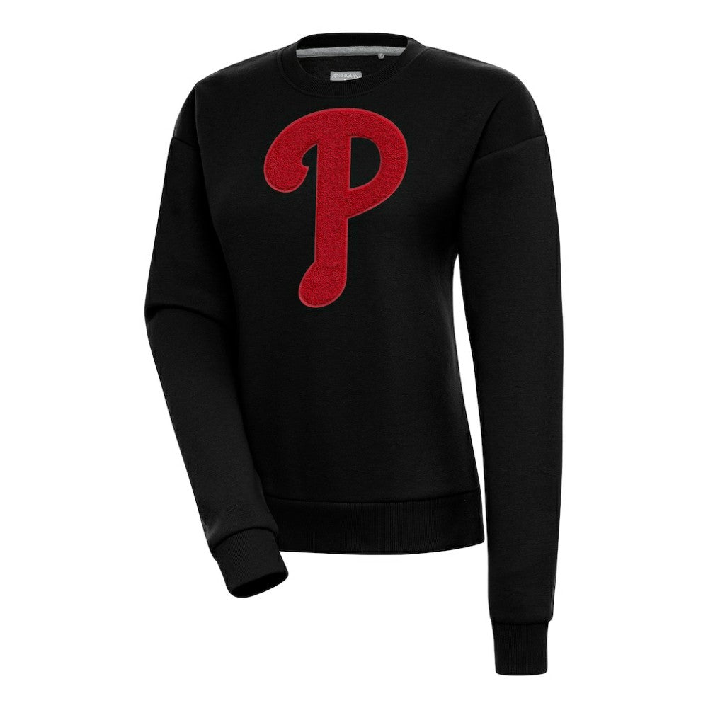Philadelphia Phillies Antigua Women's Victory Chenille Pullover Sweatshirt - Black Pullover
